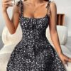 Floral Print Dress Summer Sweet A- Line Waist Trimming Dresses Women's Slimming Casual Clothing